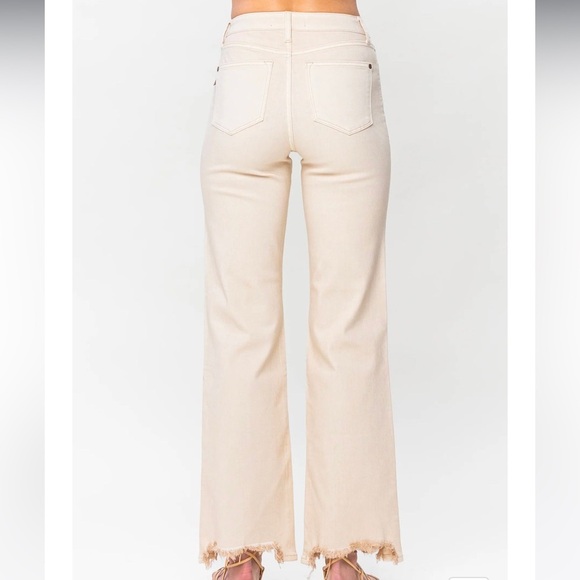 Judy Blue Destroyed Hem Straight Leg Jeans - Light Khaki Size 32 - Picture 2 of 9